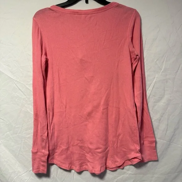 Victoria's Secret Sleep Shirt Size L Pink Termal Long Sleeves Pajama Henley Y2K - Picture 2 of 5
